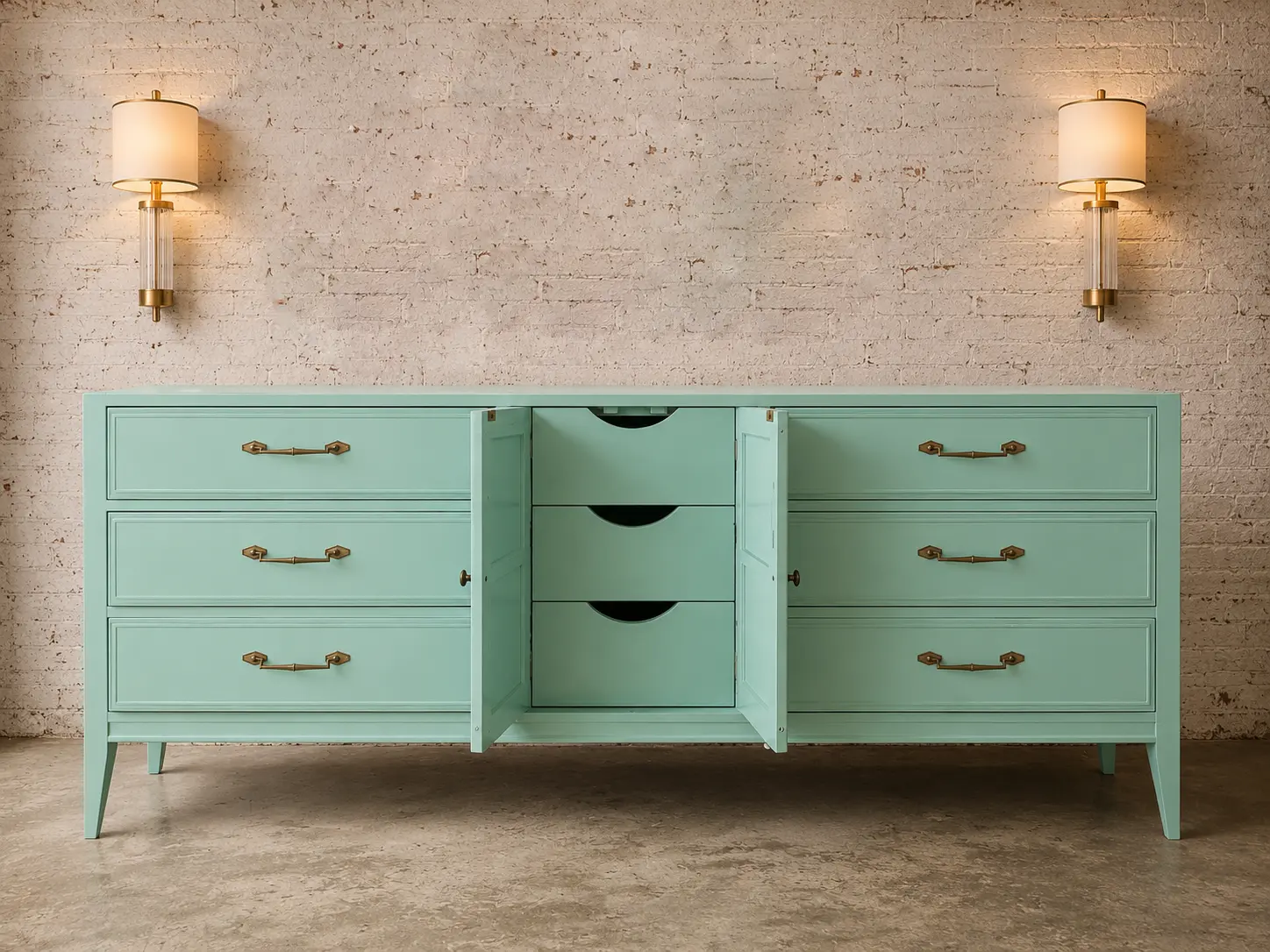 Kitchen with hand-painted sage green cabinets