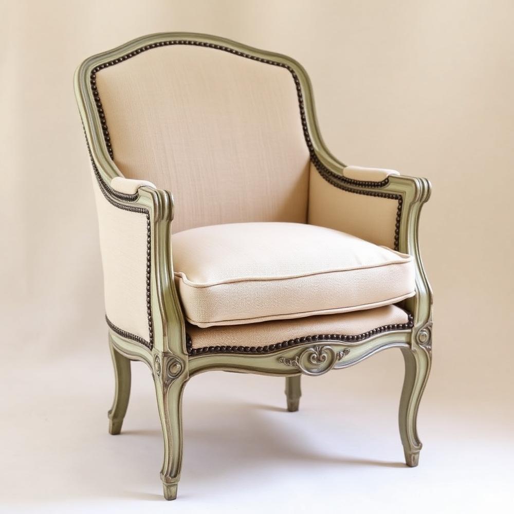 French armchair upholstered in natural linen